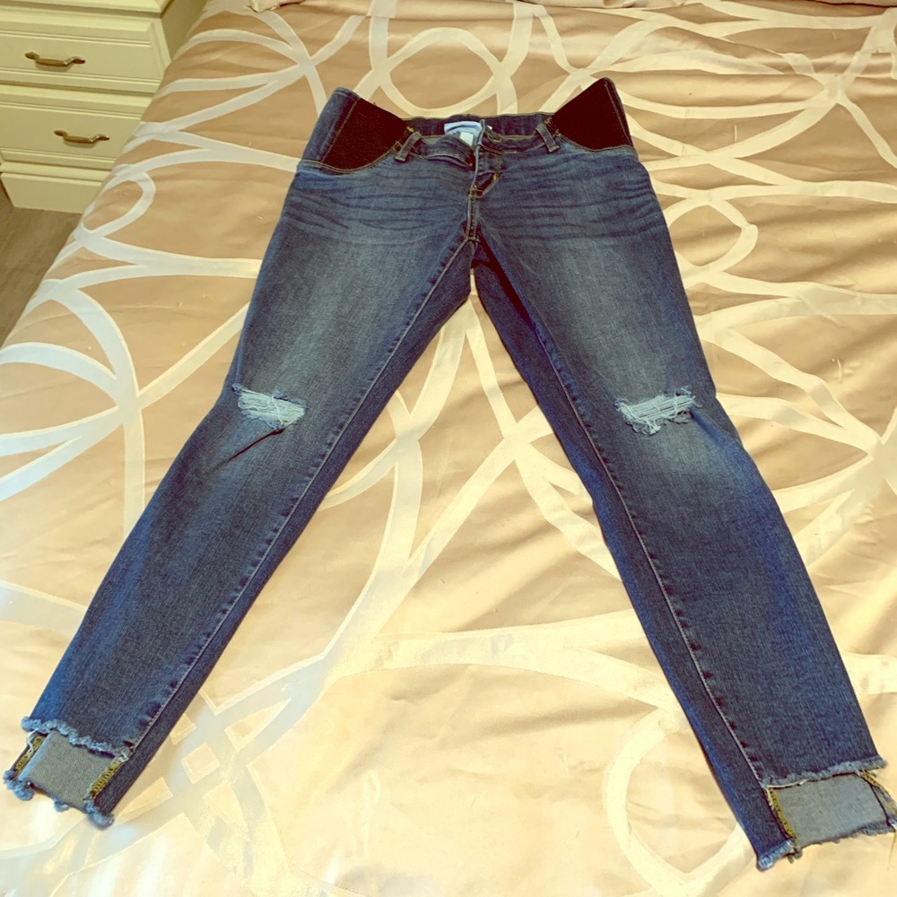 Side Panel Distressed Maternity Skinny Jeans